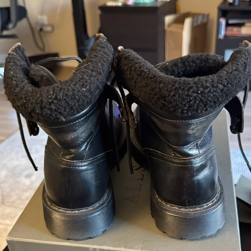 All Saints Shearling Lined Black Lace-Up Leather Combat Boots Winter Size 9 (42) - Picture 6 of 6